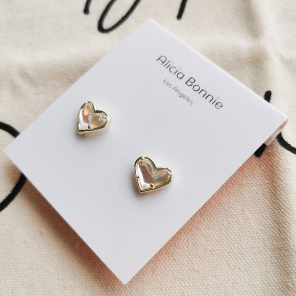Alicia Bonnie Heart Stud Earrings - in Love - Dichroic Glass Gold - Picture 2 of 3